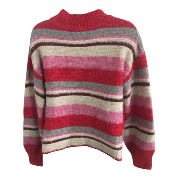 Jessica Simpson pink multi‎ striped fuzzy high crewneck sweater size small new - Picture 13 of 15